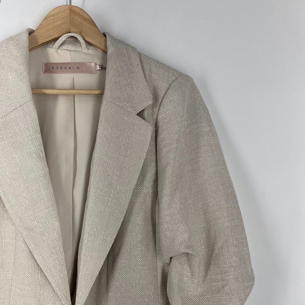 Esqualo Womens summer nubby sand colored ruched 3/4 Sleeve Blazer Size 12 - Picture 5 of 14